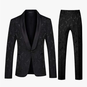 Elegant Black Patterned Men's Suit